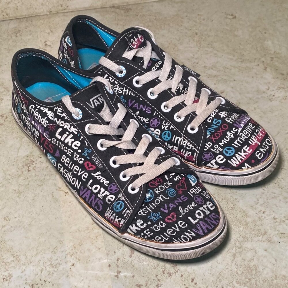 Vans Womens Black Canvas‎ Sneakers Multicolor Graffiti Pattern Design